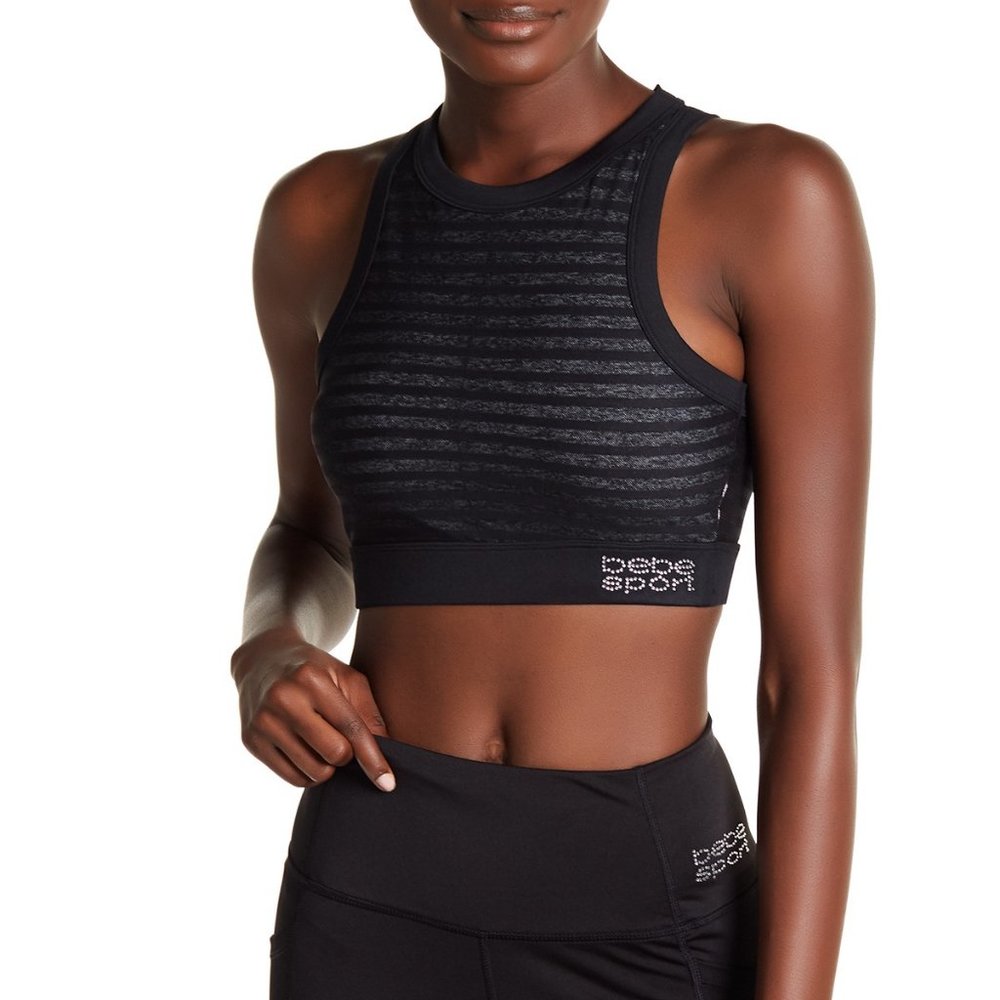 bebe  Black Shadow Stripe Embellished Size S Sport